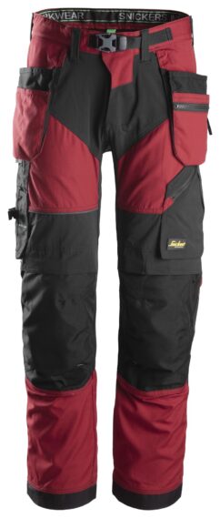 6902 Pantalones largos de trabajo FlexiWork bolsillos flotantes rojo/ negro