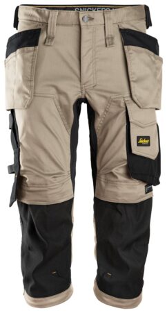 6142 Pantalones pirata de trabajo elasticos con bolsillos flotantes AllroundWork beige-negro