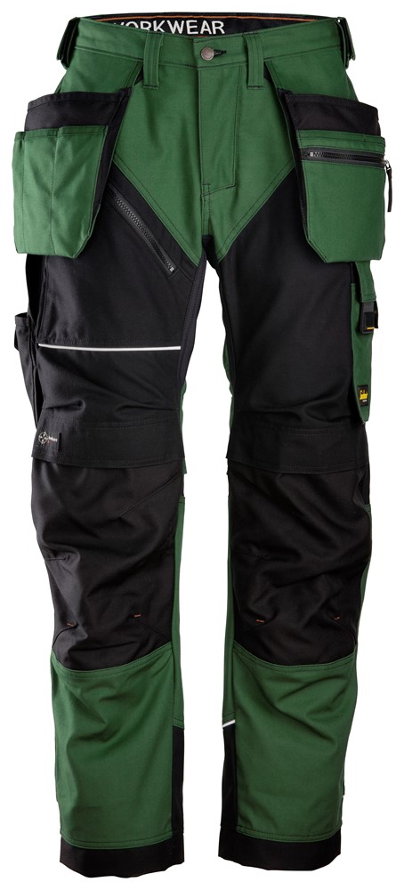 6214 Pantalones largos de trabajo con bolsillos flotantes Canvas+ RuffWork verde forestal-negro