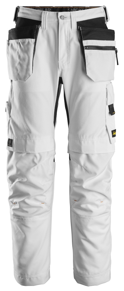 6224 Pantalones largos de trabajo elásticos AllroundWork Canvas+ con bolsillos flotantes color blanco