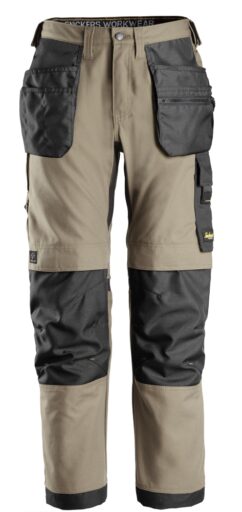 6224 Pantalones largos de trabajo elásticos AllroundWork Canvas+ con bolsillos flotantes color beige