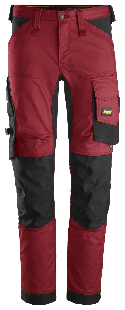 6341 Pantalones largos de trabajo elásticos AllroundWork Slim Fit color rojo/ negro