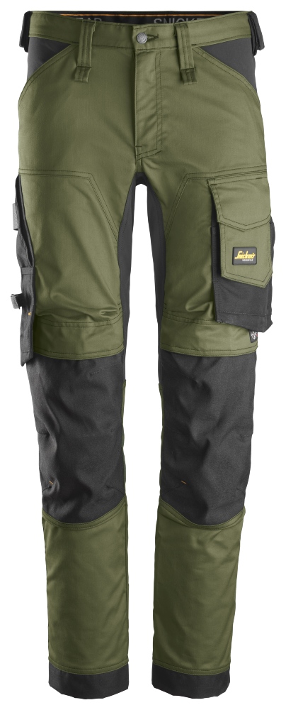6341 Pantalones largos de trabajo elásticos AllroundWork Slim Fit color verde khaki/ negro