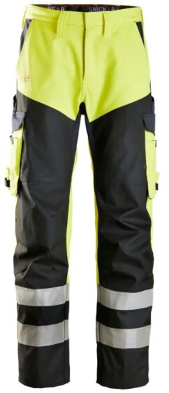 6365 Pantalones largos de trabajo de alta visibilidad clase 1 con pernera reforzada ProtecWork amarillo-azul marino