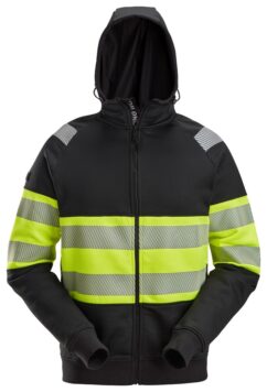 2838 Sudadera alta visibilidad clase 1 con capucha y cremallera completa negro-amarillo