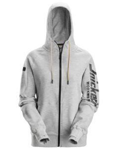 2877 Sudadera mujer con capucha, cremallera completa y logo gris jaspeado