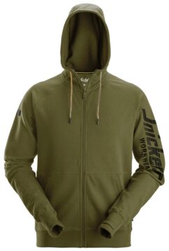 2895 Sudadera con capucha, cremallera completa y logo verde khaki
