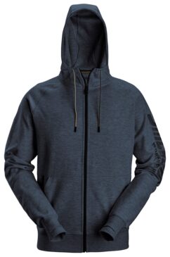 2895 Sudadera con capucha, cremallera completa y logo azul marino jaspeado