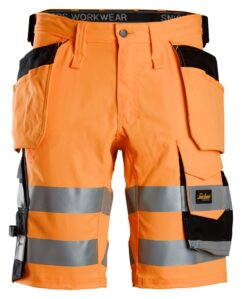 6135 Pantalones cortos de trabajo elásticos de alta visibilidad clase 1 con bolsillos flotantes naranja-negro