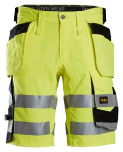 6135 Pantalones cortos de trabajo elásticos de alta visibilidad clase 1 con bolsillos flotantes amarillo-negro