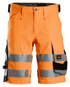 6136 Pantalones cortos de trabajo elásticos de alta visibilidad clase 1 naranja-negro