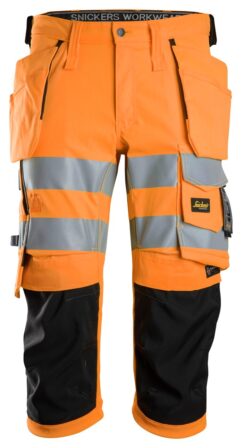 6138 Pantalones pirata de trabajo elásticos de alta visibilidad clase 1/2 con bolsillos flotantes naranja-negro