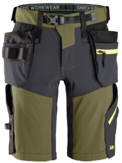 6140 Pantalones cortos de trabajo elásticos FlexiWork Softshell con bolsillos flotantes verde kaki/ gris acero