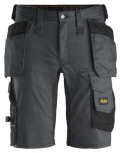 6141 Pantalones cortos de trabajo elásticos Slim Fit AllroundWork con bolsillos flotantes gris acero/ negro