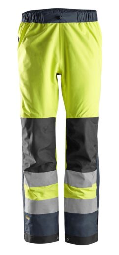 6530 Pantalones largos de trabajo impermeables Waterproof Shell de alta visibilidad clase 2 AllroundWork amarillo/ azul marino