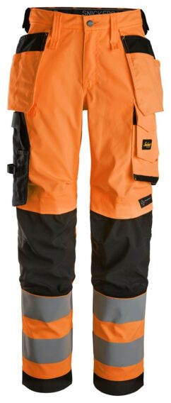 6743 Pantalones largos de trabajo elásticos de alta visibilidad clase 2 para mujer con bolsillos flotantes naranja-negro