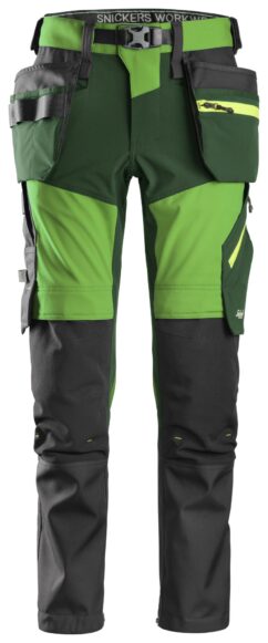 6940 Pantalones largos de trabajo elásticos FlexiWork Softshell Slim Fit bolsillos flotantes verde manzana/ verde bosque