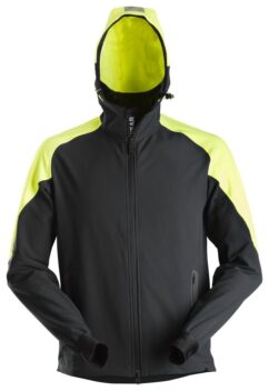8025 Sudadera fluorescente con capucha y cremallera completa FlexiWork negro/ amarillo