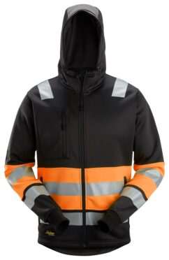 8038 Sudadera con capucha y cremallera completa de alta visibilidad clase 1 negro-naranja